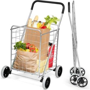 imageGoplus Shopping Carts for Groceries Heavy Duty Folding Shopping Cart with Wheels Portable Collapsible Grocery Cart Light Weight Foldable Utility Cart for LaundrySilver