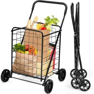 imageGoplus Shopping Carts for Groceries Heavy Duty Folding Shopping Cart with Wheels Portable Collapsible Grocery Cart Light Weight Foldable Utility Cart for LaundryBlack