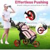 imageGoplus 3 Wheel Golf Push Cart Lightweight Foldable Caddy Cart wAdjustable Seat Handle Umbrella Holder Foot Brake Golf Trolley for Golf Bags Collapsible Golf Pull Cart for Men WomenRed