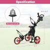imageGoplus 3 Wheel Golf Push Cart Lightweight Foldable Caddy Cart wAdjustable Seat Handle Umbrella Holder Foot Brake Golf Trolley for Golf Bags Collapsible Golf Pull Cart for Men WomenRed