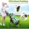 imageGoplus 3 Wheel Golf Push Cart Lightweight Foldable Caddy Cart wAdjustable Seat Handle Umbrella Holder Foot Brake Golf Trolley for Golf Bags Collapsible Golf Pull Cart for Men WomenGreen