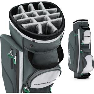 imageGoplus Golf Cart Bag with 14 Top Dividers Golf Club Bag with 7 Zipped Pockets Cooler Bag Rain Hood Detachable Shoulder Strap Lightweight Golf Bag for Men WomenDark Gray