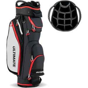 imageGoplus Golf Cart Bag with 14Way Dividers Lightweight Portable Golf Club Bag with 8 Zippered Pockets Including Cooler Bag Rain Hood Shoulder Strap Carry Handle Golf Bag for Men WomenBlackRed