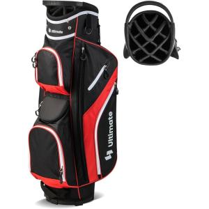 imageGoplus Golf Cart Bag with 14Way Top Dividers 9 Zippered Pockets Cooler Bag Rain Hood Shoulder Strap Carry Handle Lightweight Golf Club Bags for Men WomenBlackRed