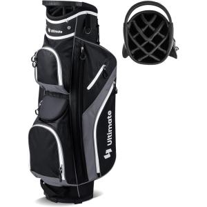 imageGoplus Golf Cart Bag with 14Way Top Dividers 9 Zippered Pockets Cooler Bag Rain Hood Shoulder Strap Carry Handle Lightweight Golf Club Bags for Men WomenBlackGray