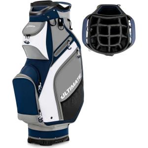imageGoplus Golf Cart Bag with 14Way Top Organizers Lightweight Portable Golf Club Bag W7 Zippered Pockets Including Waterproof Valuable Pockets Rain Hood Shoulder Strap for Men WomenNavyGray