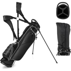 imageGoplus Golf Stand Bag Lightweight Golf Club Bag with 4 Way Top Dividers Rain Hood Cooler Bag 4 Zippered Pockets Dual Shoulder Strap Portable Golf Bag with Stand for Women MenBlack