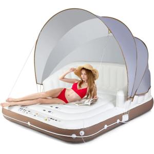 imageGoplus Inflatable Canopy Island 73 Tanning Pool Lounger Float wRetractableampampRemovable Canopy SPF50 3 Comfy Pillows Giant Pool Float Load 440 LBS for 23 Person Lake Beach Garden71 Square