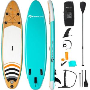 imageGoplus Inflatable Stand up Paddle Board 1010511 SUP 6quot Thick with Premium Accessories Adjustable Aluminum Paddle Leash Carry Bag Hand Pump Removable Fin ISUP for Adults10FT
