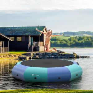 imageGoplus Inflatable Water Trampoline 10FT12FT15FT Recreational Water Bouncer wElectric Inflator Rope Ladder Mooring Ropes Anchor Adults Youth Bounce Swim Platform for Lakes Pools10FTBlueGreen