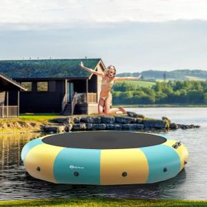imageGoplus Inflatable Water Trampoline 10FT12FT15FT Recreational Water Bouncer wElectric Inflator Rope Ladder Mooring Ropes Anchor Adults Youth Bounce Swim Platform for Lakes Pools15FTYellowGreen
