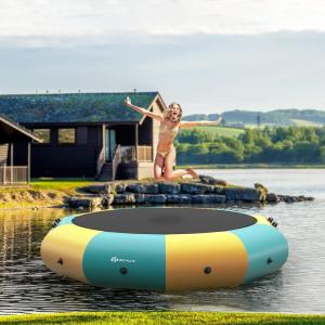 imageGoplus Inflatable Water Trampoline 10FT12FT15FT Recreational Water Bouncer wElectric Inflator Rope Ladder Mooring Ropes Anchor Adults Youth Bounce Swim Platform for Lakes Pools12FTYellowGreen