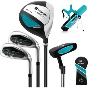 imageGoplus Junior Complete Golf Club Set for Kids Right Hand Golf Clubs with Stand Bag Rain Hood Golf Practice Set for Ages 578101113 Boys GirlsBlue  Ages 810  4PCS