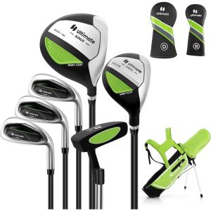 imageGoplus Junior Complete Golf Club Set for Kids Right Hand Golf Clubs with Stand Bag Rain Hood Golf Practice Set for Ages 578101113 Boys GirlsGreen  Ages 1113  6PCS
