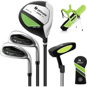 imageGoplus Junior Complete Golf Club Set for Kids Right Hand Golf Clubs with Stand Bag Rain Hood Golf Practice Set for Ages 578101113 Boys GirlsGreen  Ages 810  4PCS