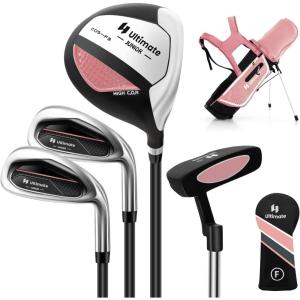 imageGoplus Junior Complete Golf Club Set for Kids Right Hand Golf Clubs with Stand Bag Rain Hood Golf Practice Set for Ages 578101113 Boys GirlsPink  Ages 57  4PCS