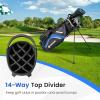 imageGoplus 14 Way Top Dividers Golf Stand Bag Lightweight Golf Clubs Bag with Cooler Bag 6 Zippered Pockets Dual Shoulder Straps Rain Hood Portable Golf Bag with Stand for Men WomenBlue