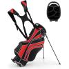 imageGoplus Golf Stand Bag Lightweight Golf Club Bag with 6 Way Top Dividers 8 Pockets Cooler Bag Rain Hood Dual Shoulder Strap Umbrella Holder Portable Golf Bag with Stand for Women MenRed