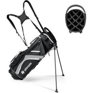 imageGoplus 14 Way Top Dividers Golf Stand Bag Lightweight Golf Clubs Bag with Cooler Bag 6 Zippered Pockets Dual Shoulder Straps Rain Hood Portable Golf Bag with Stand for Men WomenGrey