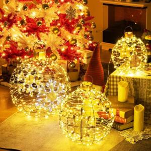 imageGoplus 3 PCS PreLit Lantern Balls HangingStanding Christmas Ornaments with 732 Bright LED Lights Zip Ties ampamp Ground Stakes Large Tree Globe Lights for Indoor ampamp Outdoor Holiday Party Decorations