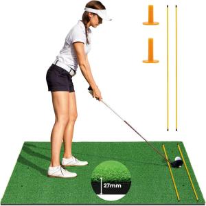 imageGoplus Golf Mat 5x3ft5x4ft Golf Hitting Mat 20252732mm Thick w2 Alignment Sticks ampamp 2 Golf Tees Portable Artificial Turf Grass Golf Training Mat Practice for Indoor Outdoor5 FT x 3 FT  27mm