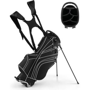 imageGoplus Golf Stand Bag Lightweight Golf Club Bag with 6 Way Top Dividers 8 Pockets Cooler Bag Rain Hood Dual Shoulder Strap Umbrella Holder Portable Golf Bag with Stand for Women MenBlack