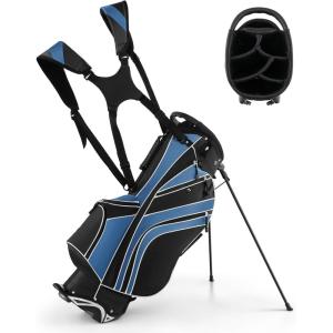 imageGoplus Golf Stand Bag Lightweight Golf Club Bag with 6 Way Top Dividers 8 Pockets Cooler Bag Rain Hood Dual Shoulder Strap Umbrella Holder Portable Golf Bag with Stand for Women MenBlue
