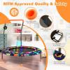 imageGoplus 36quot Mini Trampoline for Kids Toddler Trampoline with LED Lights Bluetooth Speaker Removable Handle Safe Padded Cover Indoor Outdoor Small Rebounder for Child Boys GirlsNavy  Space