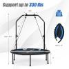 imageGoplus 40 Folding Fitness Trampoline Portable Mini Exercise Rebounder 4Level Height Adjustable Safety Handrail 2 Resistance Bands Indoor Outdoor Workout Trampoline for Adults KidsBlue