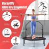 imageGoplus 40 Folding Fitness Trampoline Portable Mini Exercise Rebounder 4Level Height Adjustable Safety Handrail 2 Resistance Bands Indoor Outdoor Workout Trampoline for Adults KidsRed