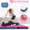 imageGoplus 4quot Thick Folding Gymnastic Mat 4ft x 4ft x 4in Thickened BiFold Fitness Mat with Carrying Handles ampamp PU Leather Cover Home Gym Tumbling Mat for Stretching Pilates Aerobics WorkoutsRoseBlue