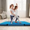 imageGoplus 4quot Thick Folding Gymnastic Mat 4ft x 4ft x 4in Thickened BiFold Fitness Mat with Carrying Handles ampamp PU Leather Cover Home Gym Tumbling Mat for Stretching Pilates Aerobics WorkoutsBlue