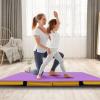imageGoplus 4quot Thick Folding Gymnastic Mat 4ft x 4ft x 4in Thickened BiFold Fitness Mat with Carrying Handles ampamp PU Leather Cover Home Gym Tumbling Mat for Stretching Pilates Aerobics WorkoutsPurpleYellow