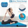 imageGoplus 4quot Thick Folding Gymnastic Mat 4ft x 4ft x 4in Thickened BiFold Fitness Mat with Carrying Handles ampamp PU Leather Cover Home Gym Tumbling Mat for Stretching Pilates Aerobics WorkoutsBlue