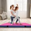 imageGoplus 4quot Thick Folding Gymnastic Mat 4ft x 4ft x 4in Thickened BiFold Fitness Mat with Carrying Handles ampamp PU Leather Cover Home Gym Tumbling Mat for Stretching Pilates Aerobics WorkoutsRoseBlue