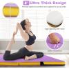 imageGoplus 4quot Thick Folding Gymnastic Mat 4ft x 4ft x 4in Thickened BiFold Fitness Mat with Carrying Handles ampamp PU Leather Cover Home Gym Tumbling Mat for Stretching Pilates Aerobics WorkoutsPurpleYellow