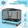 imageGoplus 6FT Kids Trampoline with Swing ASTM Approved Rectangle Recreational Trampoline wEnclosure Safety Net Galvanized Steel Frame Indoor Outdoor Baby Toddler Trampoline for Boys GirlsBlue