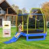 imageGoplus 7 FT Kids Trampoline with Slide 87 ASTM Approved Recreational Trampoline with Galvanized Steel Frame ampamp Safety Enclosure Net Ladder Indoor Outdoor Toddler TrampolineBlueYellow