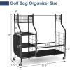 imageGoplus Golf Bag Storage Garage Organizer Extra Large Storage Stand for 2 Golf Bags Golf Clubs Removable Hooks 4 Universal Wheels Rack for Golf Accessories in Basement38x16LxW