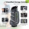 imageGoplus Golf Cart Bag with 15Way Top Dividers Golf Club Bag with 7 Zippered Pockets Cooler Bag Rain Hood Umbrella Holder Shoulder Strap Lightweight Golf Bag for Men WomenGreyGreen
