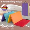 imageGoplus Gymnastics Mat 6x4 3Panel66x25 5Panel Folding Tumbling Mat wCarrying Handles HookampampLoop Fastener Portable PU Leather Rainbow Exercise Mat for Home Gym Aerobics Yoga5Panel 5 Color