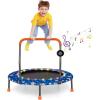 imageGoplus 36quot Mini Trampoline for Kids Toddler Trampoline with LED Lights Bluetooth Speaker Removable Handle Safe Padded Cover Indoor Outdoor Small Rebounder for Child Boys GirlsBlue  Astronaut