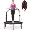 imageGoplus 40 Folding Fitness Trampoline Portable Mini Exercise Rebounder 4Level Height Adjustable Safety Handrail 2 Resistance Bands Indoor Outdoor Workout Trampoline for Adults KidsRed