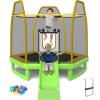 imageGoplus 7 FT Kids Trampoline with Slide 87 ASTM Approved Recreational Trampoline with Galvanized Steel Frame ampamp Safety Enclosure Net Ladder Indoor Outdoor Toddler TrampolineGreenYellow