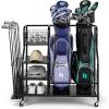 imageGoplus Golf Bag Storage Garage Organizer Extra Large Storage Stand for 2 Golf Bags Golf Clubs Removable Hooks 4 Universal Wheels Rack for Golf Accessories in Basement43x16LxW wExtra Rack