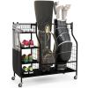 imageGoplus Golf Bag Storage Garage Organizer Extra Large Storage Stand for 2 Golf Bags Golf Clubs Removable Hooks 4 Universal Wheels Rack for Golf Accessories in Basement38x16LxW