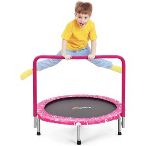 imageGoplus 36Inch Kids Trampoline Foldable Mini Rebounder with Full Covered Handle and Safety Pad Portable Toddler Fitness Trampoline for Indoor and Outdoor Max Load 330 LBSPink