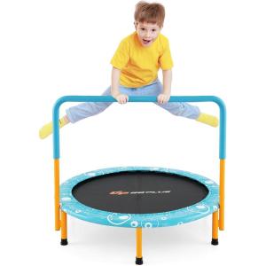 imageGoplus 36Inch Kids Trampoline Foldable Mini Rebounder with Full Covered Handle and Safety Pad Portable Toddler Fitness Trampoline for Indoor and Outdoor Max Load 330 LBSBaby Blue