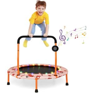 imageGoplus 36quot Mini Trampoline for Kids Toddler Trampoline with LED Lights Bluetooth Speaker Removable Handle Safe Padded Cover Indoor Outdoor Small Rebounder for Child Boys GirlsOrange  Car