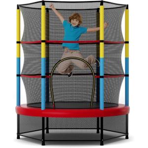imageGoplus 55 Trampoline for Kids ASTM Approved Toddler Trampoline wSafety Enclosure Net Bouncy Jumping Mat Seamless Design Mini Recreational Rebounder for Indoor Outdoor BackyardColorful